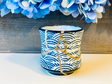 Kintsugi Repaired Blue Scale Stoneware Sake Cup